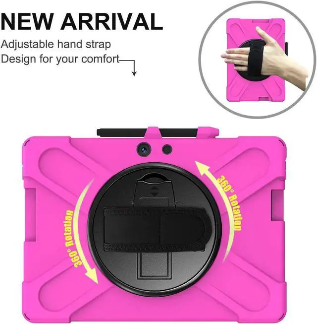 Alt view image 2 of 6 - Microsoft Surface Pro Pro X Case Protective Rugged Cover with Pen Holder Hand Strap Rotating Kickstand and Shoulder Strap for Microsoft Surface Pro X 13 inch