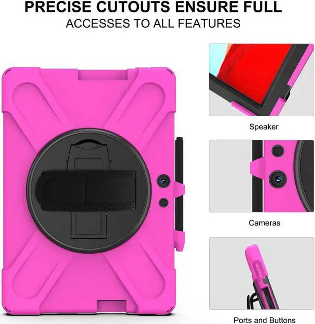 Alt view image 6 of 6 - Microsoft Surface Pro Pro X Case Protective Rugged Cover with Pen Holder Hand Strap Rotating Kickstand and Shoulder Strap for Microsoft Surface Pro X 13 inch