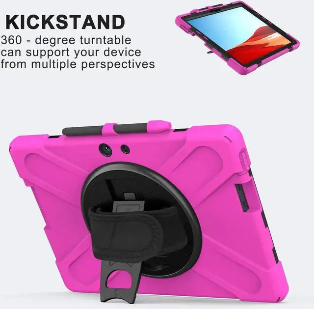 Alt view image 3 of 6 - Microsoft Surface Pro Pro X Case Protective Rugged Cover with Pen Holder Hand Strap Rotating Kickstand and Shoulder Strap for Microsoft Surface Pro X 13 inch