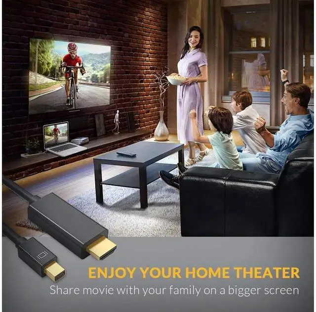 Alt view image 6 of 7 - 6FT Gold Plated Mini DP to HDMI Adapter Cable 4K Mini DisplayPort Thunderbolt to HDMI HDTV Cable Cord Converter for MacBook LG iPad iMac HP Monitor Surface Pro