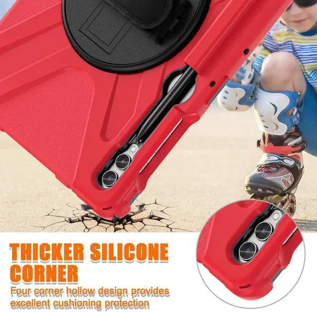 Alt view image 5 of 7 - Protective Case for Samsung Galaxy Tab S9 Plus 2023 / S8 Plus 2022 / S7 FE 2021 / S7 Plus 2020 12.4 inch Tablet Shockproof Cover with 360 Degree Rotating Kickstand, Hand/Shoulder Strap Red