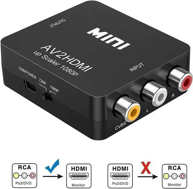 Main image of RCA to HDMI Werleo 1080P Mini RCA Composite CVBS AV to HDMI Video Audio Converter Adapter Supporting PAL/NTSC with USB Charge Cable for PC Laptop Xbox PS4 PS3 TV STB VHS VCR Camera DVD