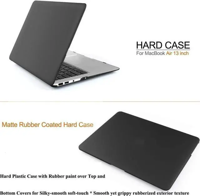 Alt view image 6 of 7 - Macbook Air 13 Inch Case Cover Rubberized Hard Case for MacBook Air 13.3" A1466 A1369 Shell Cover with Keyboard Skin Black