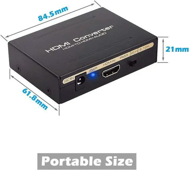 Alt view image 5 of 7 - 1080P HDMI Audio Extractor HDMI to HDMI + Optical TOSLINK SPDIF + Analog RCA L/R Stereo Audio Video Splitter Adapter Converter for Apple TV Blu-ray Player Black