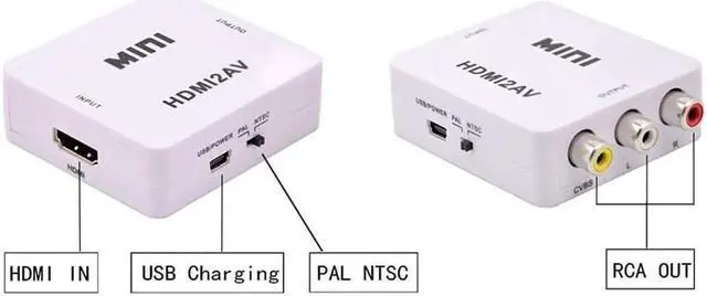 Alt view image 4 of 7 - Werleo 1080P HDMI to AV 3RCA CVBs Composite Video Audio Converter Adapter Supporting PAL / NTSC with USB Charge Cable for PC Laptop Xbox PS4 PS3 TV STB VHS VCR Camera DVD White