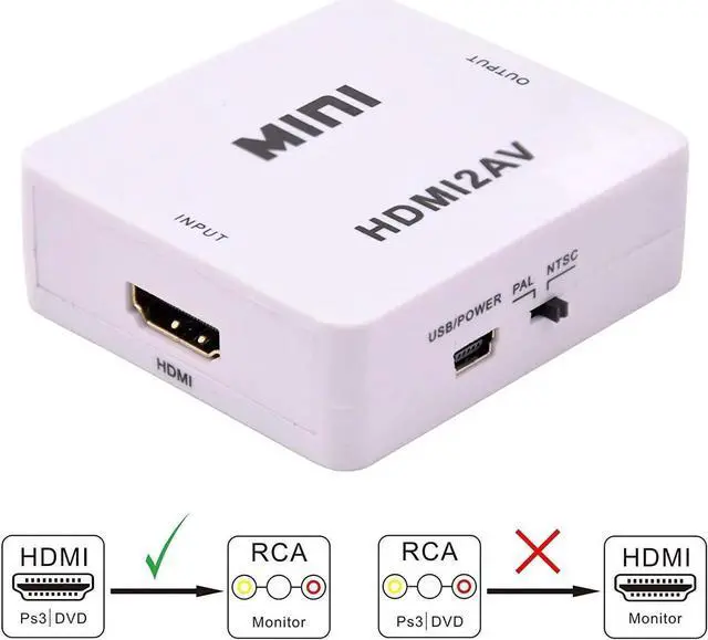 Alt view image 5 of 7 - Werleo 1080P HDMI to AV 3RCA CVBs Composite Video Audio Converter Adapter Supporting PAL / NTSC with USB Charge Cable for PC Laptop Xbox PS4 PS3 TV STB VHS VCR Camera DVD White