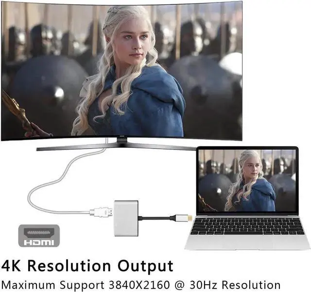 Alt view image 2 of 7 - Werleo USB C to HDMI 4K VGA Adapter USB 3.1 Type C to VGA HDMI UHD Video Converter Adaptor for 2018 iPad Pro / MacBook Pro / Chromebook / Lenovo 900 / Dell XPS / Samsung Galaxy S8 S9 No Driver