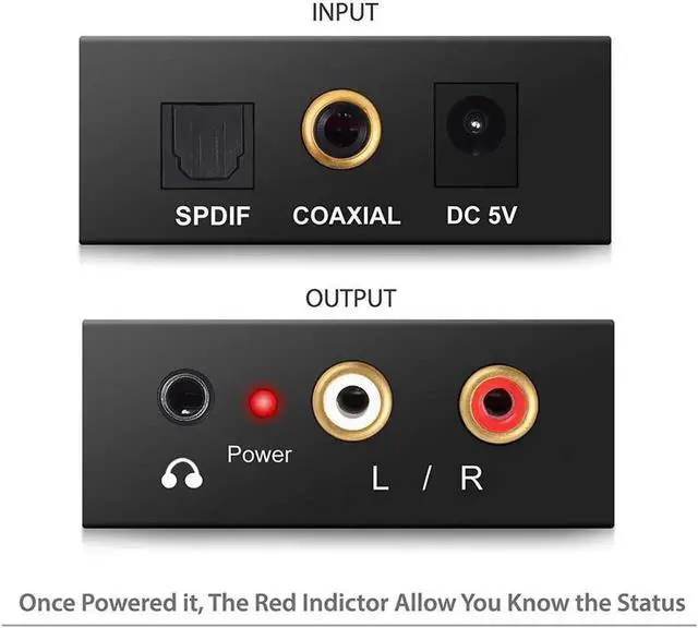 Alt view image 5 of 7 - Digital to Analog Audio Converter with Digital Optical Toslink and Spdif Coaxial Inputs and Analog RCA and AUX 3.5mm (Headphone) Outputs - Optical Toslink Cable Included