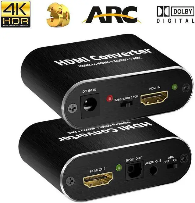 Main image of 4K HDMI Audio Extractor, HDMI to HDMI + Digital Optical TOSLINK (SPDIF) + 3.5mm Audio Stereo Audio Converter Adapter Support ARC 3D PS4 Pro Roku Xbox One Etc