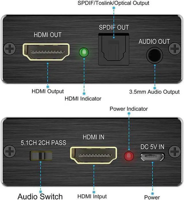 Alt view image 6 of 6 - 4K x 2K HDMI to HDMI and Optical TOSLINK SPDIF + 3.5mm Stereo Audio Extractor Converter HDMI Audio Splitter Adapter(HDMI Input, HDMI + Digital / Analog Audio Output)V-HDMI Converter