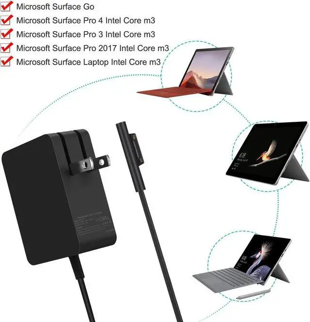 Alt view image 3 of 7 - 24W 15V 1.6A Surface Go Charger Power Supply for Microsoft Surface Go/Surface Pro 4 Core m3/Surface Pro 3 Core m3/Surface Pro 2017 Core m3 Tablet/Surface Laptop Core m3 Carrying Case