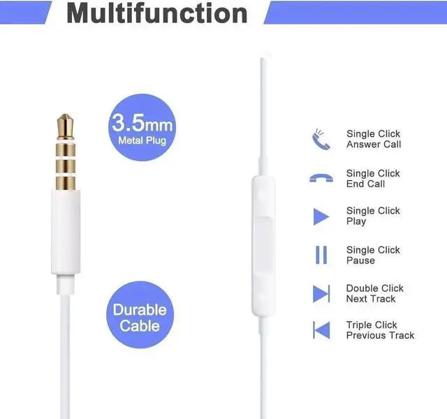 Alt view image 4 of 5 - Earbuds, Headphones with Microphone New Earphones for apple iPhone 6s 6 Plus 5s 5 4s 4 SE iPad iPod 7 and all 3.5mm Headphones devices. (white) 2 Pack