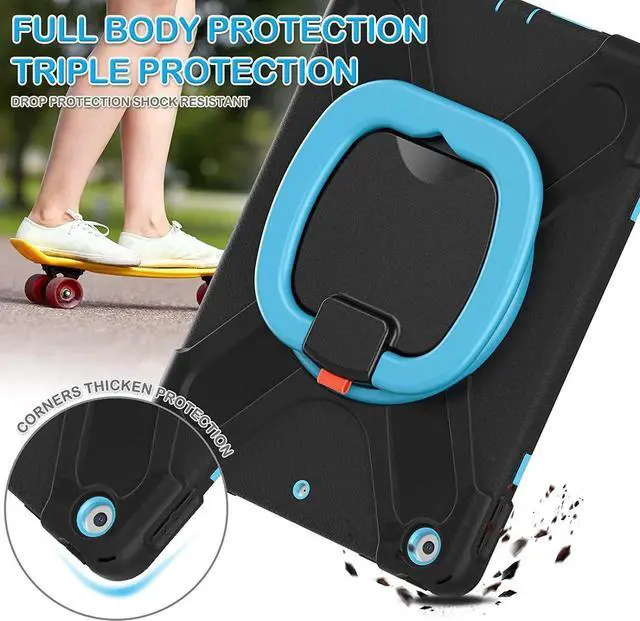 Alt view image 5 of 7 - iPad 8th 7th Generation Case, iPad 10.2 inch Case 2020 2019, Heavy Duty Rugged Kids Cover with Rotating Stand/Pencil Holder/Carrying Strap Blue
