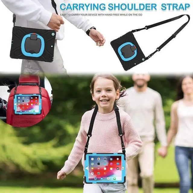 Alt view image 2 of 7 - iPad 8th 7th Generation Case, iPad 10.2 inch Case 2020 2019, Heavy Duty Rugged Kids Cover with Rotating Stand/Pencil Holder/Carrying Strap Blue