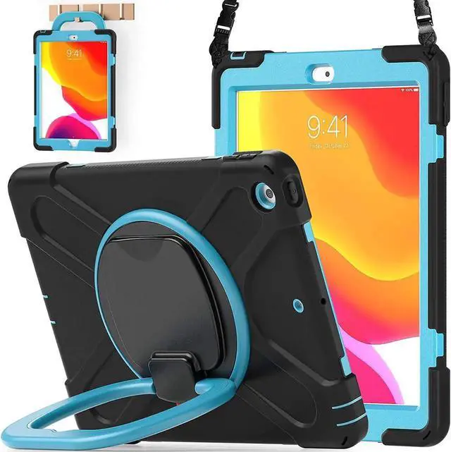 Main image of iPad 8th 7th Generation Case, iPad 10.2 inch Case 2020 2019, Heavy Duty Rugged Kids Cover with Rotating Stand/Pencil Holder/Carrying Strap Blue