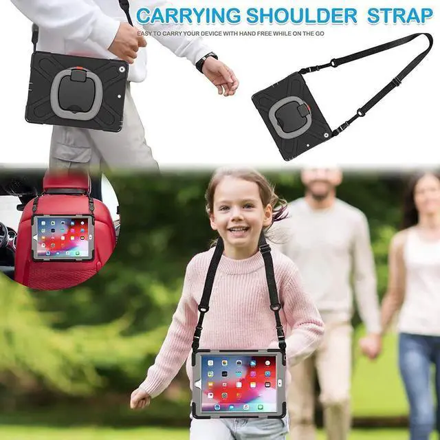 Alt view image 2 of 7 - iPad 8th 7th Generation Case, iPad 10.2 inch Case 2020 2019, Heavy Duty Rugged Kids Cover with Rotating Stand/Pencil Holder/Carrying Strap Grey