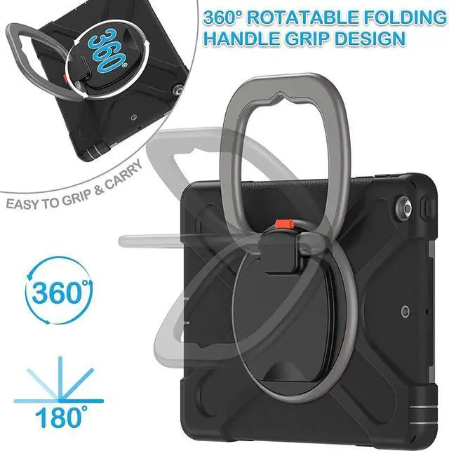 Alt view image 5 of 7 - iPad 8th 7th Generation Case, iPad 10.2 inch Case 2020 2019, Heavy Duty Rugged Kids Cover with Rotating Stand/Pencil Holder/Carrying Strap Grey