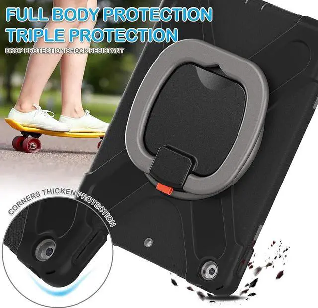 Alt view image 7 of 7 - iPad 8th 7th Generation Case, iPad 10.2 inch Case 2020 2019, Heavy Duty Rugged Kids Cover with Rotating Stand/Pencil Holder/Carrying Strap Grey