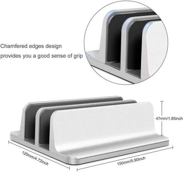Alt view image 2 of 7 - [Updated Dock Version] Vertical Laptop Stand, Double Desktop Stand Holder with Adjustable Dock (Up to 17.3 inch), Fits All MacBook/Surface/Samsung/HP/Dell/Chrome book