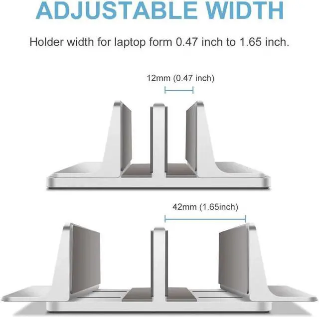 Alt view image 6 of 7 - [Updated Dock Version] Vertical Laptop Stand, Double Desktop Stand Holder with Adjustable Dock (Up to 17.3 inch), Fits All MacBook/Surface/Samsung/HP/Dell/Chrome book