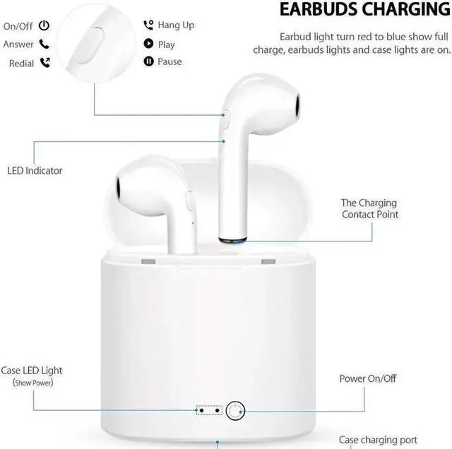 Alt view image 7 of 7 - Wireless Earbuds Bluetooth Headphones Stereo Earphone with Built-In Mic with Charging Case Cordless Sport Headsets for AirPods iPhone XS XR X 8 7 plus 6 6s plus Android Samsung Galaxy
