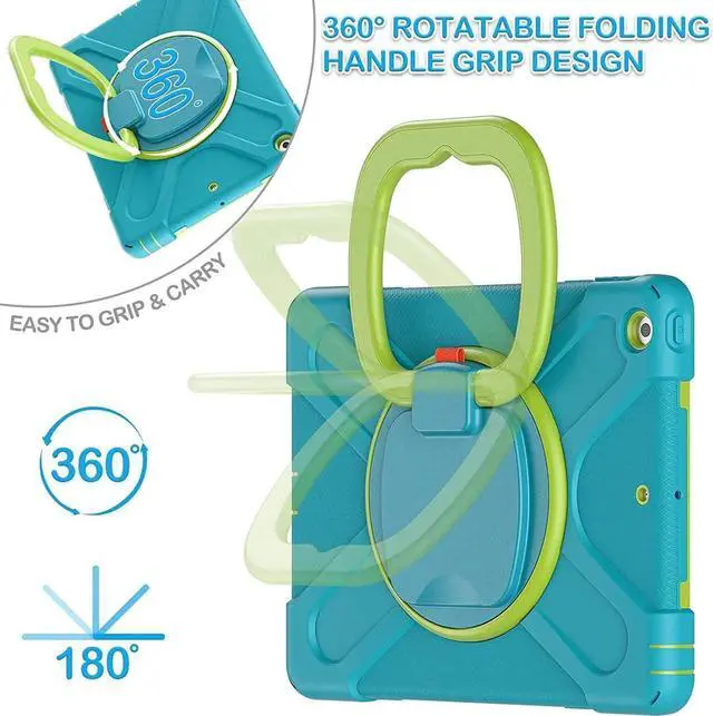 Alt view image 5 of 7 - iPad 8th 7th Generation Case, iPad 10.2 inch Case 2020 2019, Heavy Duty Rugged Kids Cover with Rotating Stand/Pencil Holder/Carrying Strap Light Blue