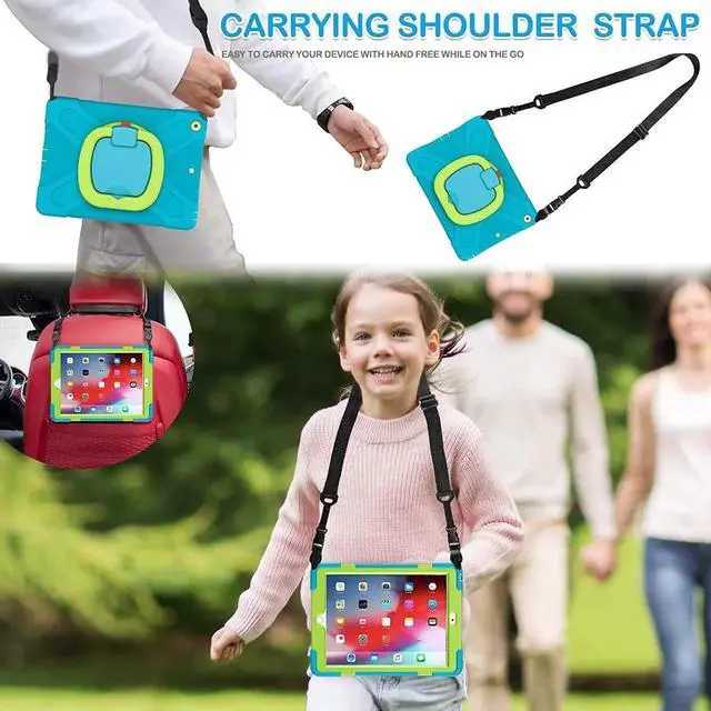 Alt view image 7 of 7 - iPad 8th 7th Generation Case, iPad 10.2 inch Case 2020 2019, Heavy Duty Rugged Kids Cover with Rotating Stand/Pencil Holder/Carrying Strap Light Blue