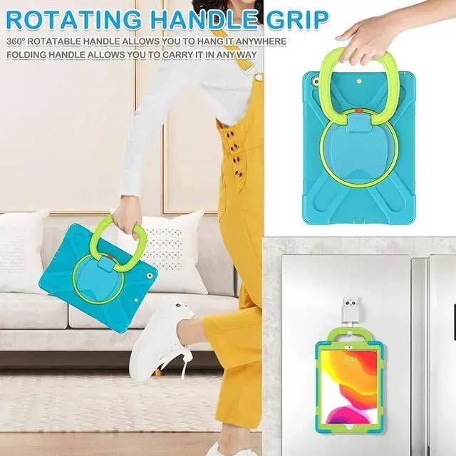 Alt view image 6 of 7 - iPad 8th 7th Generation Case, iPad 10.2 inch Case 2020 2019, Heavy Duty Rugged Kids Cover with Rotating Stand/Pencil Holder/Carrying Strap Light Blue