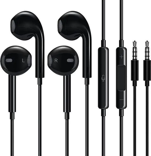 Main image of 2 Pack Headphones Wired, Half in-Ear Wired Earbuds, Bass Stereo, Built-in Call Control Button Earphones, Compatible with MP4, MP3, iPhone 6, 6S, iPod, iPad, Android and All 3.5mm Plug Audio Devices