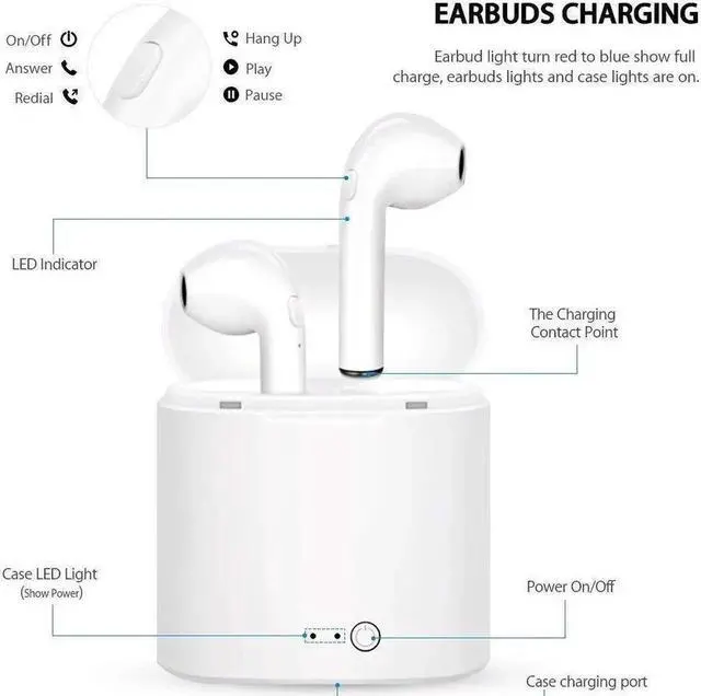 Alt view image 5 of 7 - Wireless Earbuds Bluetooth Headphones Stereo Earphone Built-In Mic with Charging Case Cordless Sport Headsets for AirPods iPhone X 8 7 plus 6 6s plus Android Samsung Galaxy