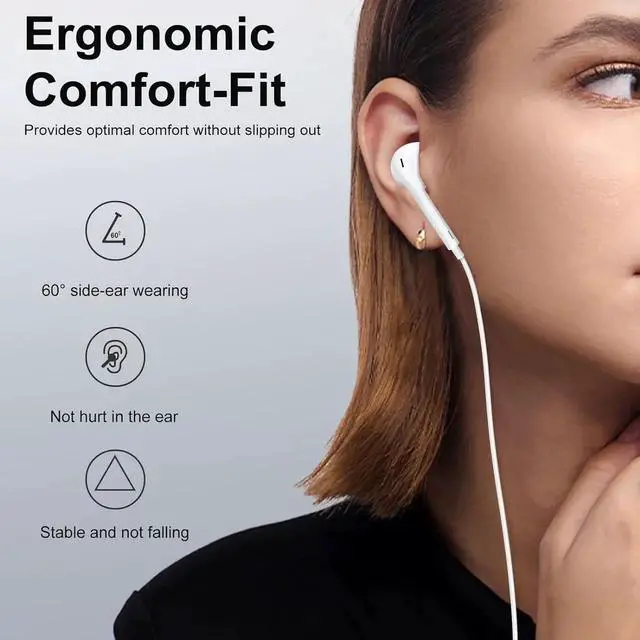 Alt view image 3 of 7 - 2 Packs In-Ear Headphones for iPhone 15/14/13/12/11/SE/X/XR/XS/8/7 Wired Earbuds with Microphone Volume Control Earpieces HiFi Stereo Headsets