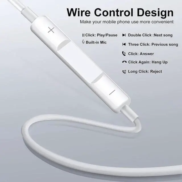 Alt view image 5 of 7 - 2 Packs In-Ear Headphones for iPhone 15/14/13/12/11/SE/X/XR/XS/8/7 Wired Earbuds with Microphone Volume Control Earpieces HiFi Stereo Headsets