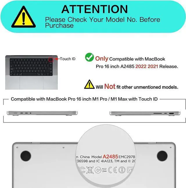 Alt view image 2 of 6 - Case for New 2021 MacBook Pro 16 Inch A2485 M1 Pro Max, Hard Shell Case with Keyboard Cover for Apple Mac Pro 16 with Touch ID