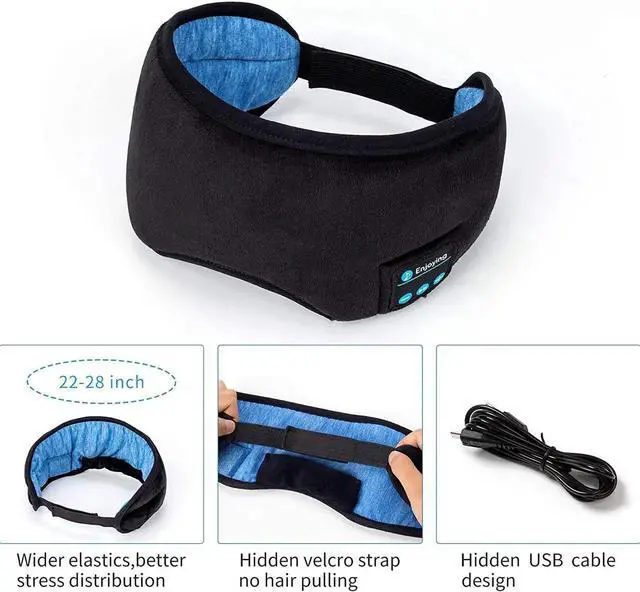Alt view image 3 of 7 - Sleep Headphones Bluetooth Eye Mask Wireless Bluetooth 5.0 Headphones Music Travel Sleeping Headphones Handsfree Sleeping Mask with Built-in Speakers Microphone Washable