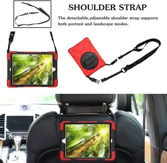 Alt view image 5 of 7 - iPad Air 1st Genearton Case for Kids 2013 | iPad Air First Generation Case Rugged Shockproof | Three Layer Durable Case with Stand Hand Shoulder Strap for iPad Air 1 A1474 A1475 A1476 Red