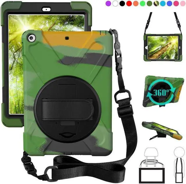 Main image of New iPad 9.7 2018 2017 Case 5th 6th Generation Three Layer Heavy Duty Soft Silicone Hard Bumper Case with Kickstand and Shoulder strap Shockproof Durable Rugged Case for New iPad 9.7 Inch 2018 2017