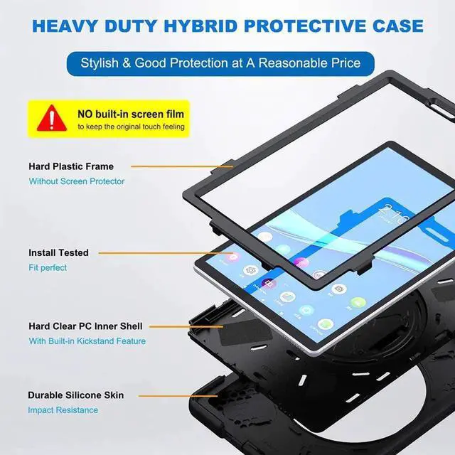 Alt view image 4 of 6 - Shoockproof Case for Lenovo Tab M10 HD (2nd Gen) 2020 10.1 Inch Rugged Case with Strap Kickstand Shoulder Belt for TB-X306F / TB-X306X