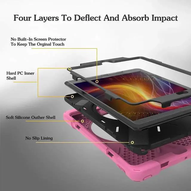 Alt view image 2 of 7 - New iPad 9.7 2018 2017 Case 5th 6th Generation Three Layer Heavy Duty Soft Silicone Hard Bumper Case with Kickstand and Shoulder strap Shockproof Durable Rugged Case for New iPad 9.7 Inch 2018 2017