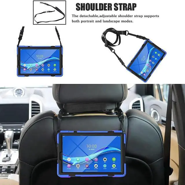 Alt view image 6 of 7 - Shoockproof Case for Lenovo Tab M10 HD (2nd Gen) 2020 10.1 Inch Rugged Case with Strap Kickstand Shoulder Belt for TB-X306F / TB-X306X Blue