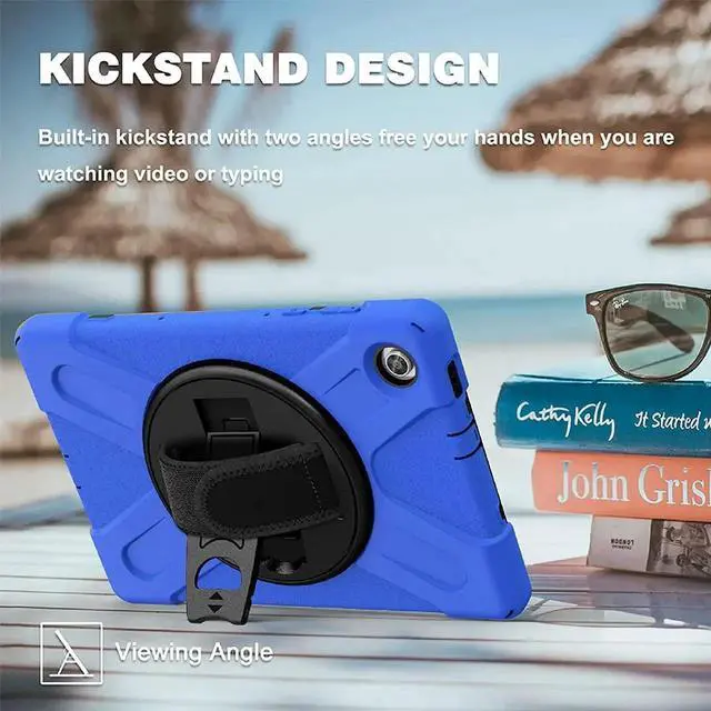 Alt view image 2 of 7 - Shoockproof Case for Lenovo Tab M10 HD (2nd Gen) 2020 10.1 Inch Rugged Case with Strap Kickstand Shoulder Belt for TB-X306F / TB-X306X Blue