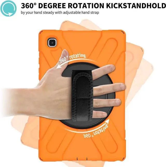 Alt view image 3 of 6 - Heavy Duty Case for Lenovo Tab M10 HD (2nd Gen) 2020, 10.1 Inch Rugged Case with Strap Kickstand Shoulder Belt for TB-X306F/TB-X306X Orange