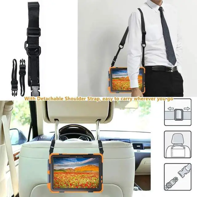 Alt view image 2 of 6 - Heavy Duty Case for Lenovo Tab M10 HD (2nd Gen) 2020, 10.1 Inch Rugged Case with Strap Kickstand Shoulder Belt for TB-X306F/TB-X306X Orange