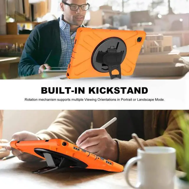 Alt view image 6 of 6 - Heavy Duty Case for Lenovo Tab M10 HD (2nd Gen) 2020, 10.1 Inch Rugged Case with Strap Kickstand Shoulder Belt for TB-X306F/TB-X306X Orange