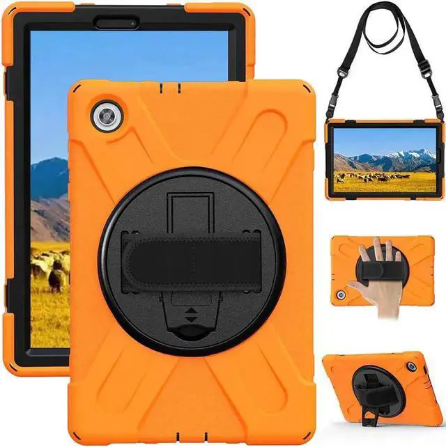 Main image of Heavy Duty Case for Lenovo Tab M10 HD (2nd Gen) 2020, 10.1 Inch Rugged Case with Strap Kickstand Shoulder Belt for TB-X306F/TB-X306X Orange