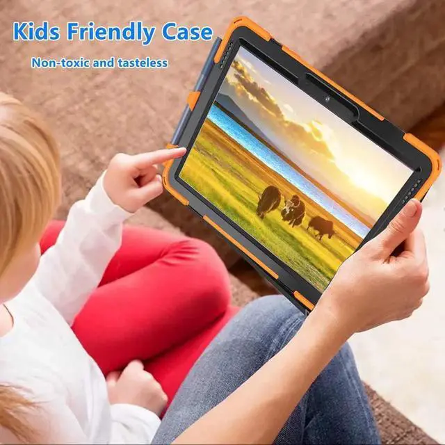 Alt view image 5 of 6 - Heavy Duty Case for Lenovo Tab M10 HD (2nd Gen) 2020, 10.1 Inch Rugged Case with Strap Kickstand Shoulder Belt for TB-X306F/TB-X306X Orange