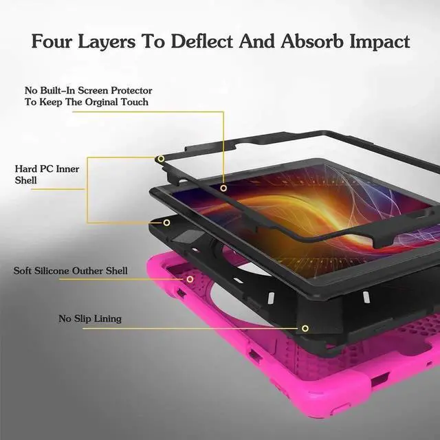 Alt view image 4 of 7 - New iPad 9.7 2018 2017 Case 5th 6th Generation Three Layer Heavy Duty Soft Silicone Hard Bumper Case with Kickstand and Shoulder strap Shockproof Durable Rugged Case for New iPad 9.7 Inch 2018 2017