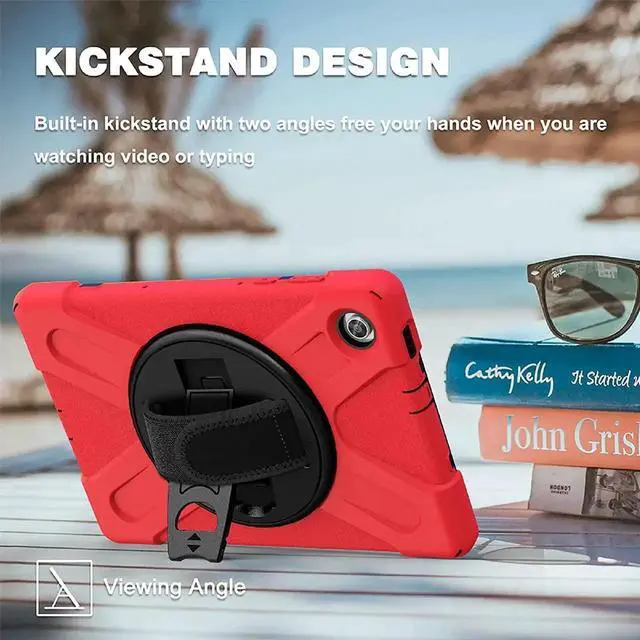Alt view image 4 of 7 - Shoockproof Case for Lenovo Tab M10 HD (2nd Gen) 2020 10.1 Inch Rugged Case with Strap Kickstand Shoulder Belt for TB-X306F / TB-X306X Red
