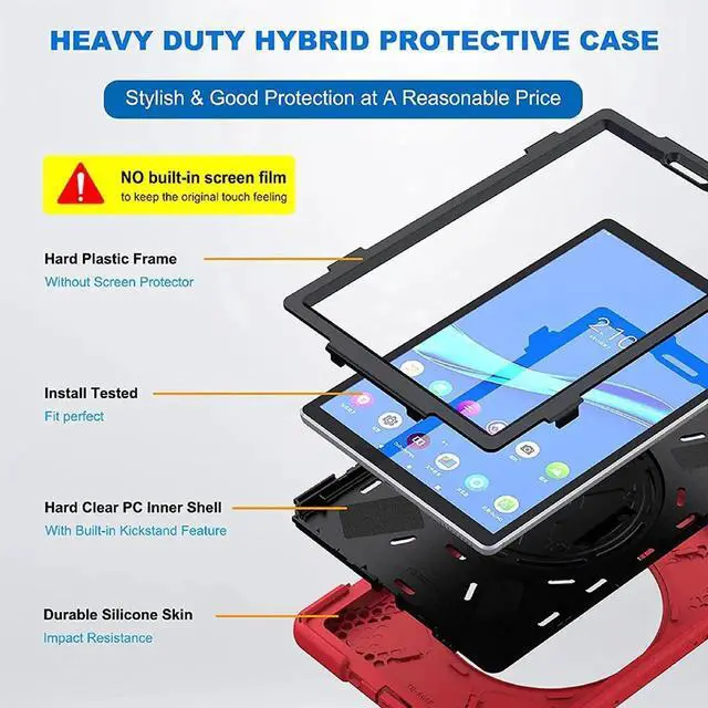 Alt view image 7 of 7 - Shoockproof Case for Lenovo Tab M10 HD (2nd Gen) 2020 10.1 Inch Rugged Case with Strap Kickstand Shoulder Belt for TB-X306F / TB-X306X Red