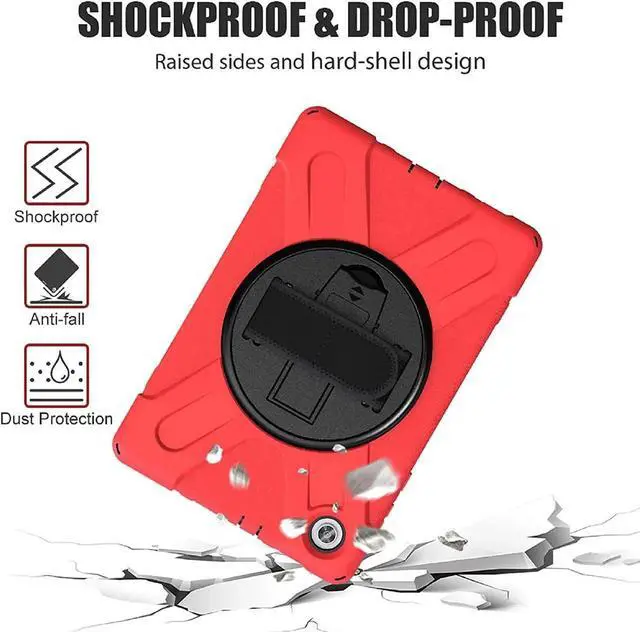 Alt view image 5 of 7 - Shoockproof Case for Lenovo Tab M10 HD (2nd Gen) 2020 10.1 Inch Rugged Case with Strap Kickstand Shoulder Belt for TB-X306F / TB-X306X Red