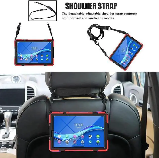 Alt view image 3 of 7 - Shoockproof Case for Lenovo Tab M10 HD (2nd Gen) 2020 10.1 Inch Rugged Case with Strap Kickstand Shoulder Belt for TB-X306F / TB-X306X Red